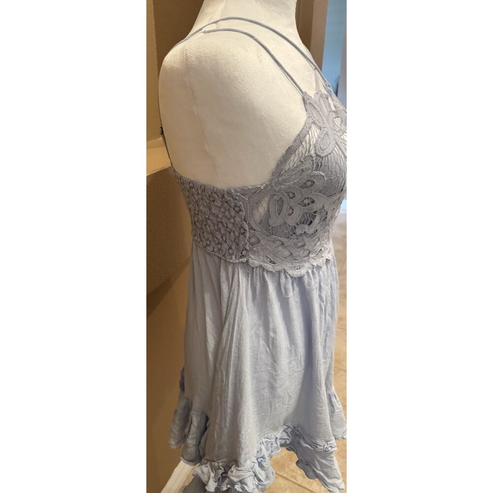 Free People Adella Slip Dress Blue Lace Mini Dress Boho Ruffle Hem Size S - Picture 3 of 8